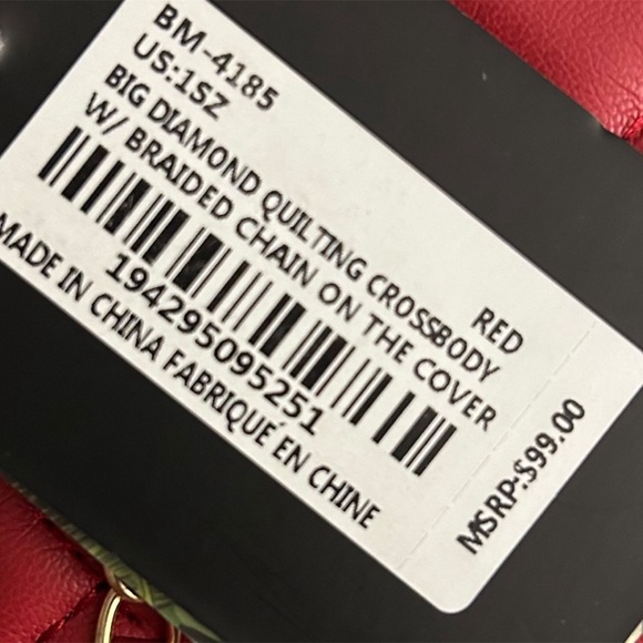 BADGLEY MISCHKA Quilted Crossbody braided chain Red Large - Picture 3 of 7